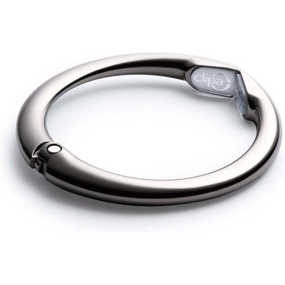 Women Bag Hanger Ring That Open Into Hook Close Automatically Polished Hematite - Picture 2 of 9